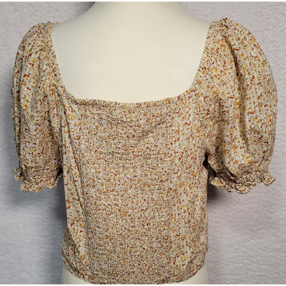 Madewell Square Neck Women's Floral Crop Top Blouse Size L Peasant Boho 1889 - Picture 2 of 4